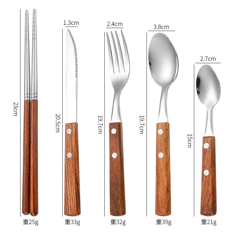 304 Pear Wood Knife And Fork Spoon Stainless Steel Cutlery Solid Wood Handle Steak Knife And Fork Spoon Dessert Spoon Chopsticks
