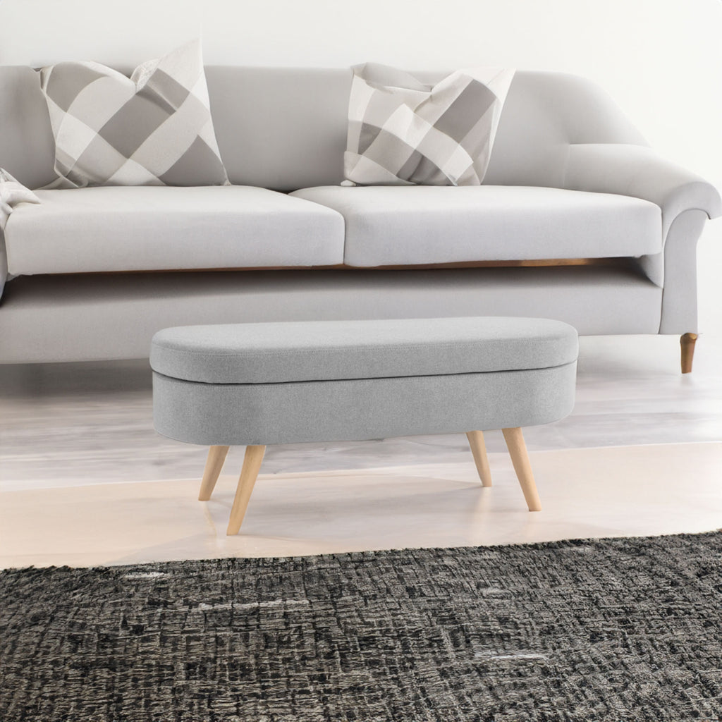 Ottoman Oval Storage Bench Rubber Wood Legs Grey(43.5"x16"x16") - Grey + Linen
