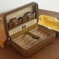 Portable Cigar Box, Cedar Wood Cigar Moisturizing Box, Travel Leather Case, Portable Leather Cigar Humidifying Cigarette Box