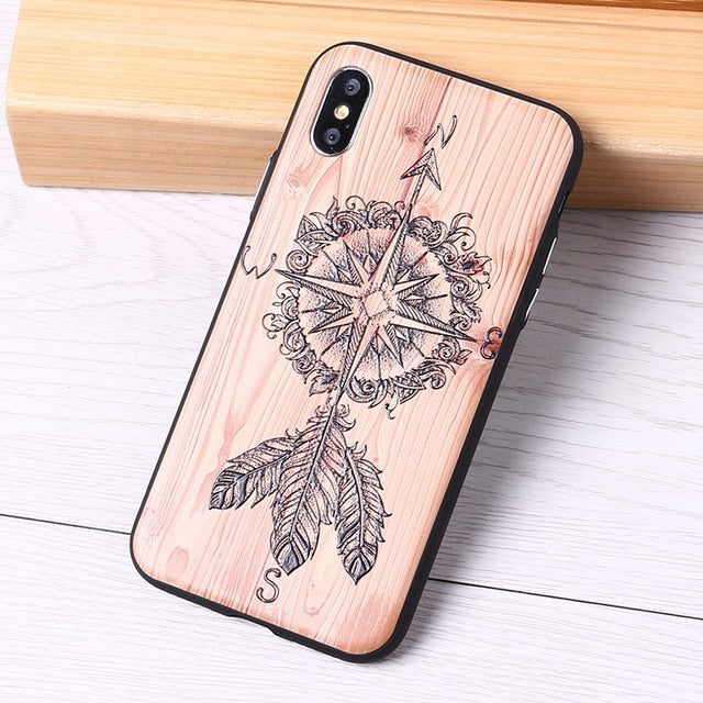 3D Relief Elephone Mermaid Tattoo imitative Wood Phone For iPhone 6 6S 6Plus 7 7Plus 8 8Plus X XS Max Case Cover Capas Fundas