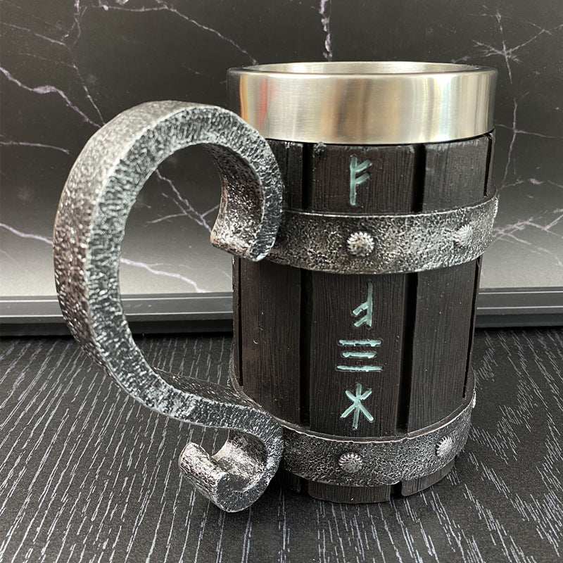 New Resin Stainless Steel Barrel Beer Mug Personalized Bamboo Piece Barrel Shape Mug Large Capacity Bar Mug