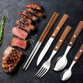 Pear Wood Handle Stainless Steel Western Tableware Chopsticks 304 Steak Knife, Fork And Spoon Five-Piece Set - 5 Pcs Set