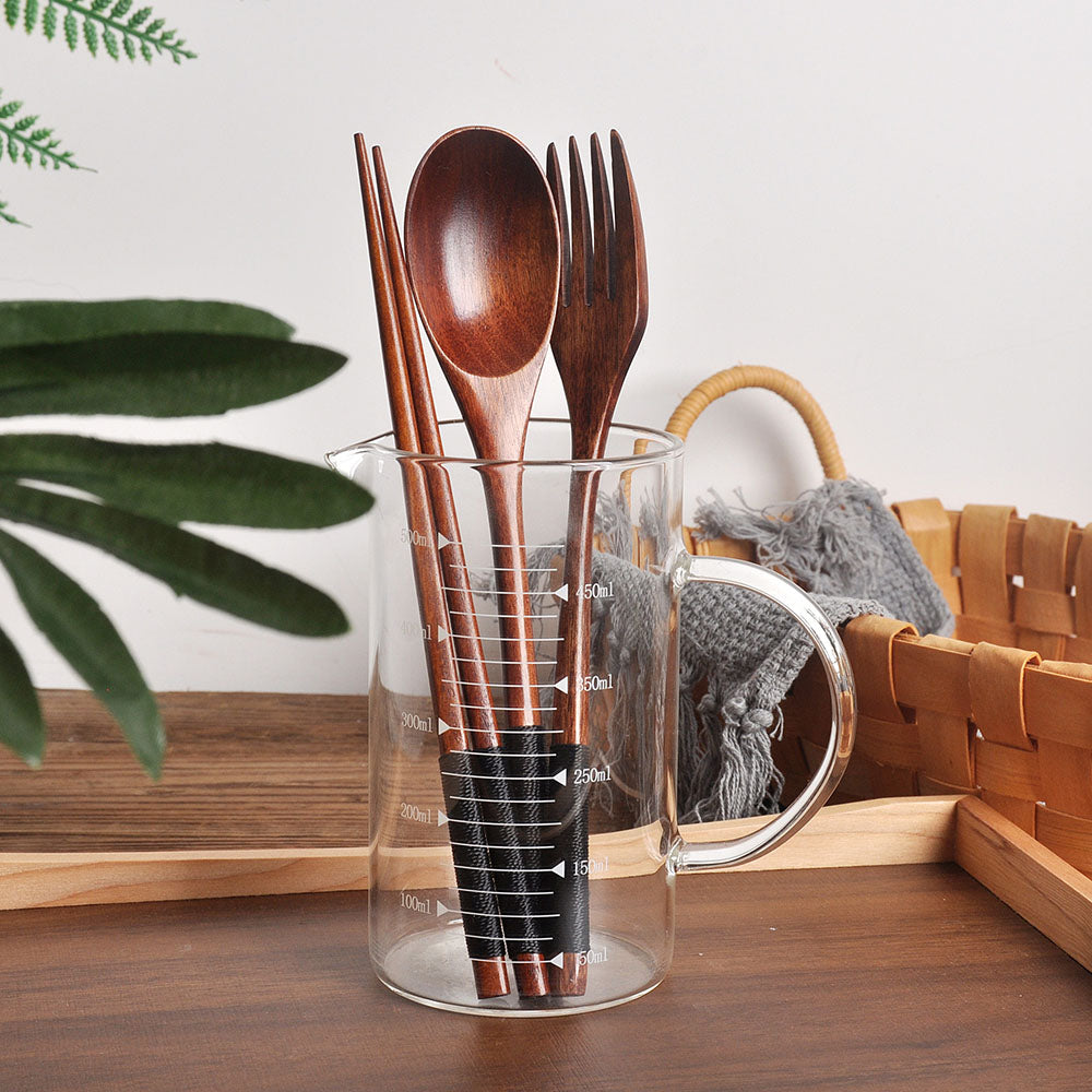 Japanese style spoon chopsticks two piece set long handle solid wood adult students portable spoon chopsticks tableware