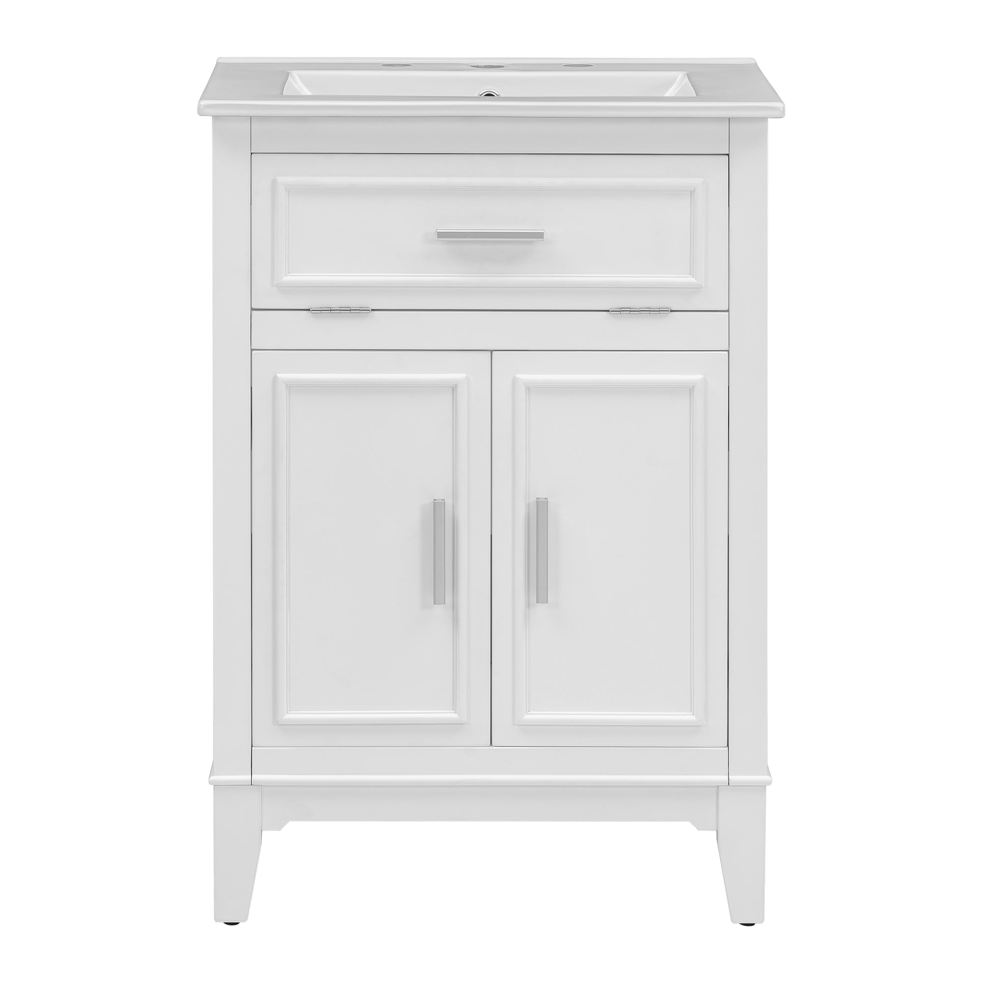 24" Bathroom Vanity with Sink, Bathroom Vanity Cabinet with One Flip Drawer and Doors, Solid Wood and MDF, White