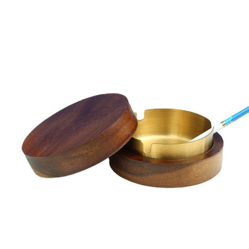Creative solid wood ashtray with cover Living room Office New Chinese walnut windproof wood ashtray can be carved