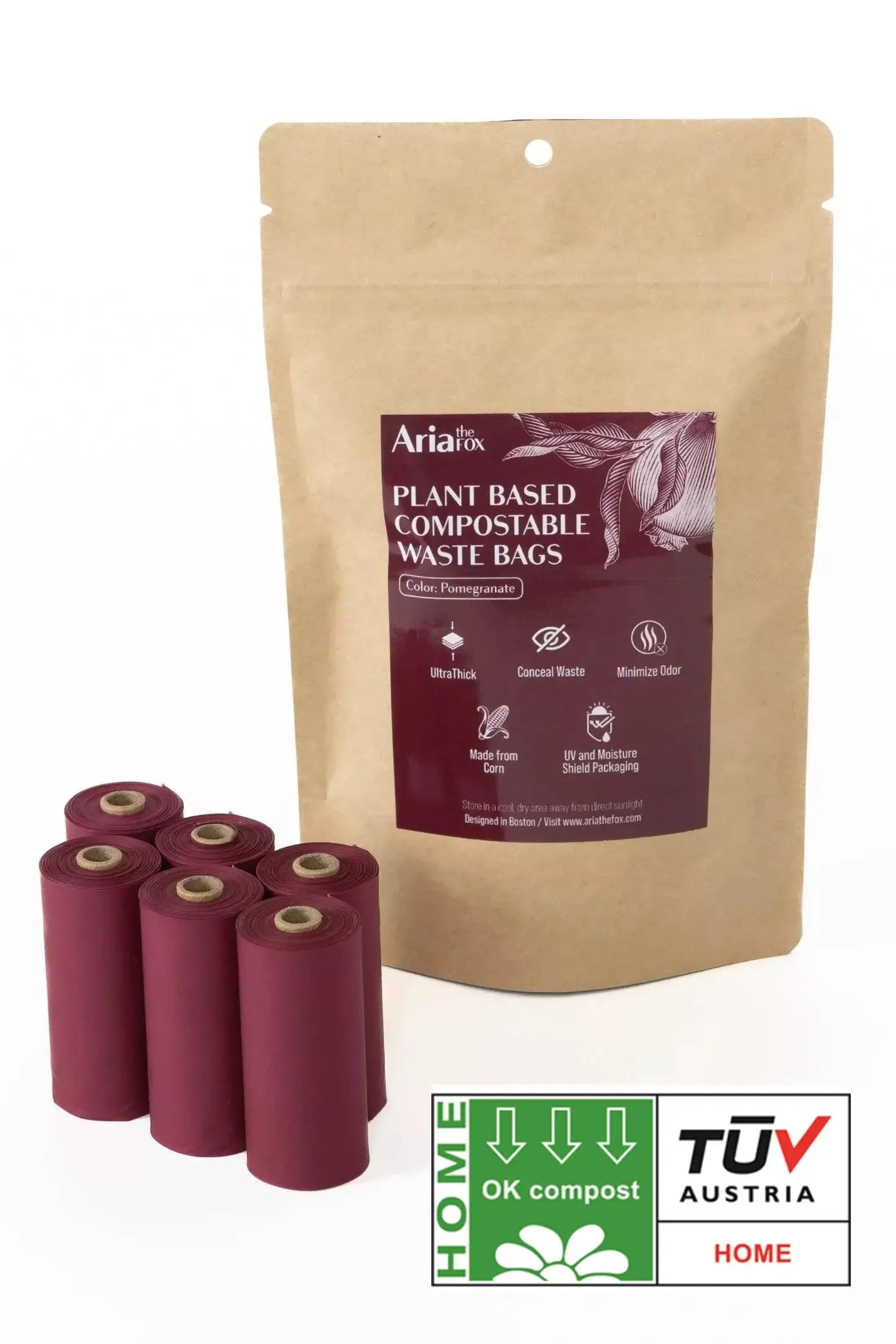 Plant Based Compostable Waste Bags - Pomegranate