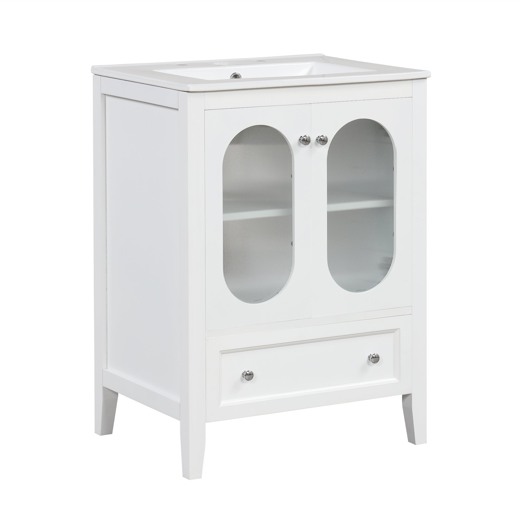 24" Bathroom Vanity with Sink, Bathroom Vanity Cabinet with One Drawer and Doors, Adjustable Shelf, Solid Wood and MDF, White