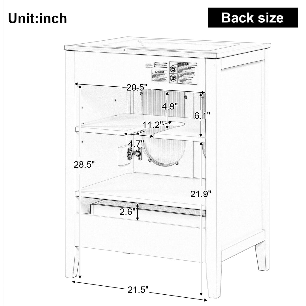 24" Bathroom Vanity with Sink, Bathroom Vanity Cabinet with One Drawer and Doors, Adjustable Shelf, Solid Wood and MDF, White
