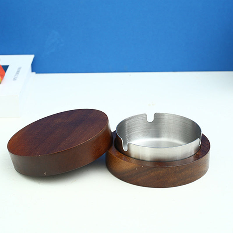 Creative solid wood ashtray with cover Living room Office New Chinese walnut windproof wood ashtray can be carved