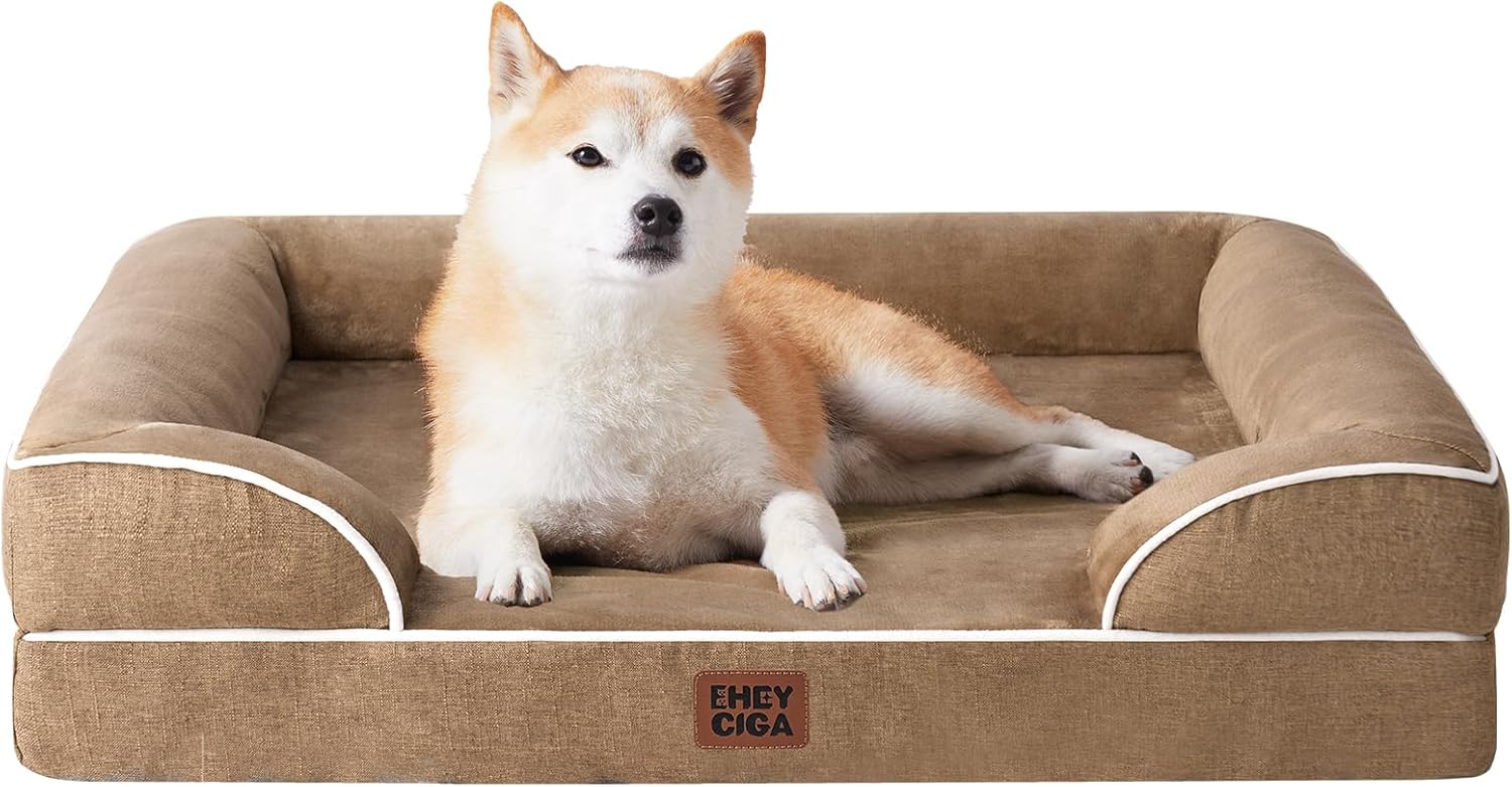 EHEYCIGA Orthopedic Dog Beds for Extra Large Dogs 44x32Inch, Waterproof Memory Foam XL Pet Bed with Sides, Non-Slip and Egg-Crate Foam Big Dog Couch Bed with Washable Removable Cover, Grey