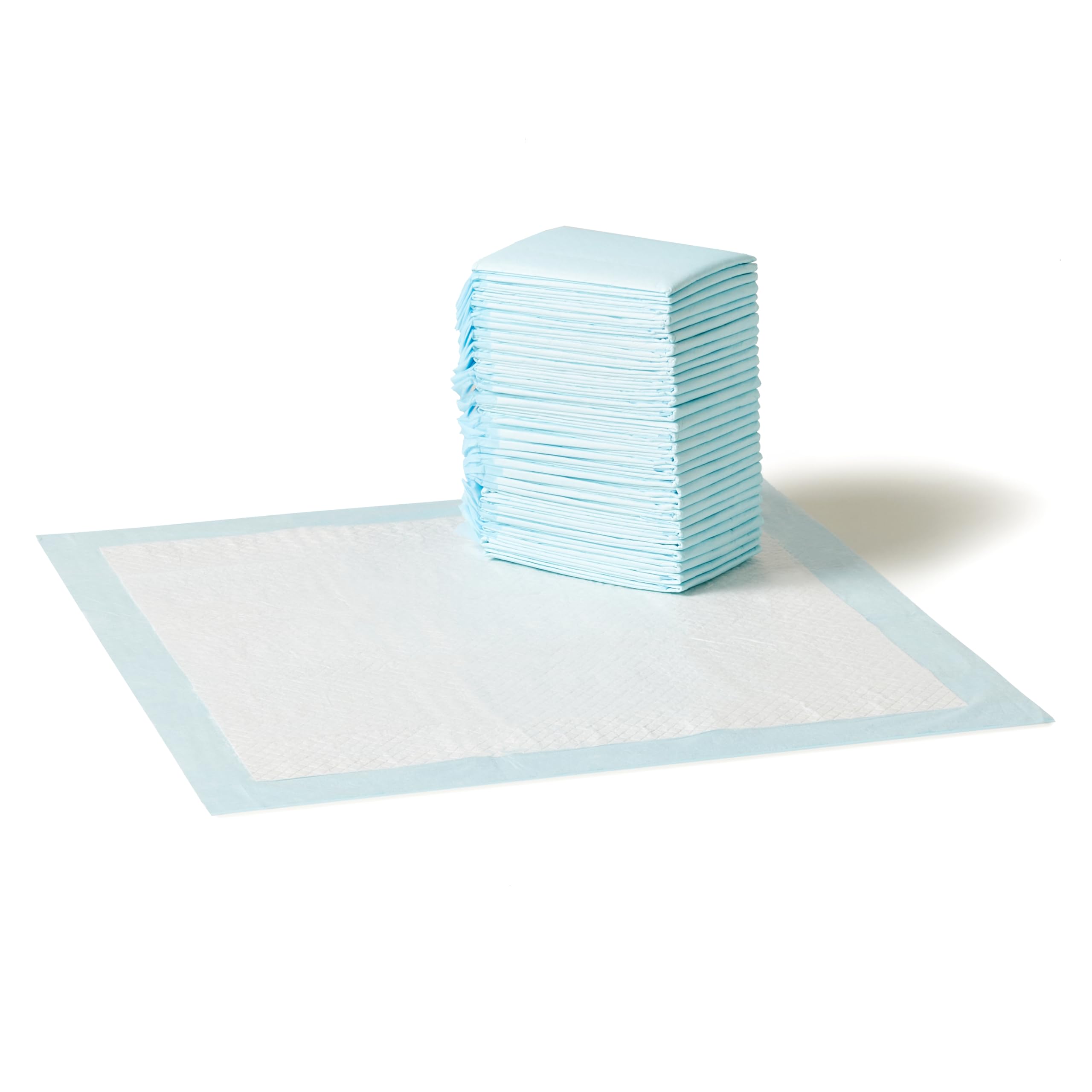 Amazone Basics Leak-Proof Dog and Puppy Potty Training Pee Pads with Quick-Dry 5-Layer Super Absorbent Design, Regular Size 22 x 22 inch, Blue & White, 100 Count