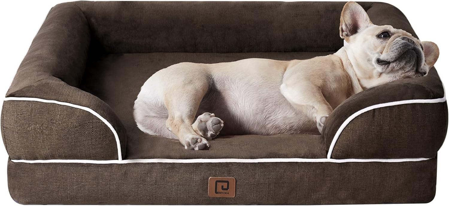 EHEYCIGA Orthopedic Dog Beds for Extra Large Dogs 44x32Inch, Waterproof Memory Foam XL Pet Bed with Sides, Non-Slip and Egg-Crate Foam Big Dog Couch Bed with Washable Removable Cover, Grey