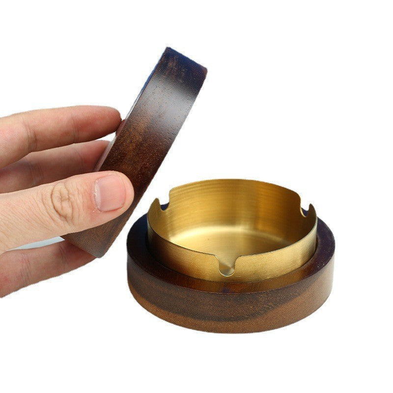 Creative solid wood ashtray with cover Living room Office New Chinese walnut windproof wood ashtray can be carved
