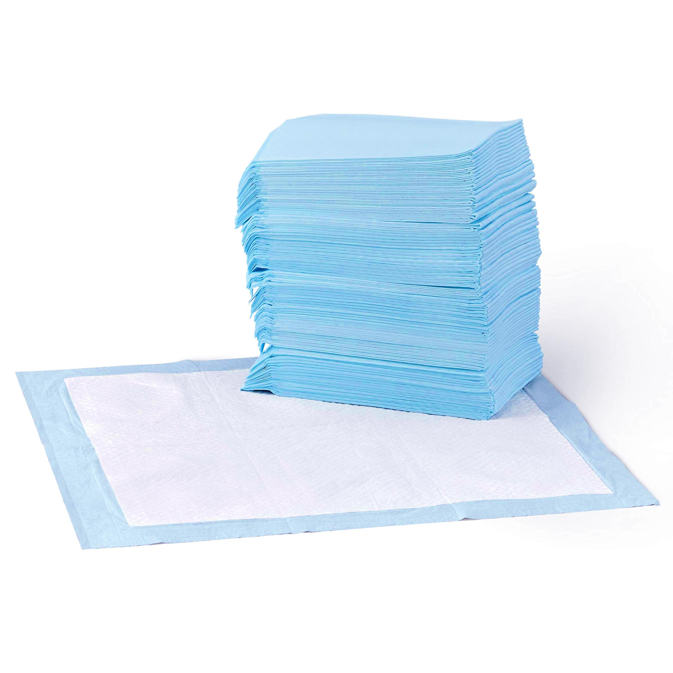Amazone Basics Leak-Proof Dog and Puppy Potty Training Pee Pads with Quick-Dry 5-Layer Super Absorbent Design, Regular Size 22 x 22 inch, Blue & White, 100 Count