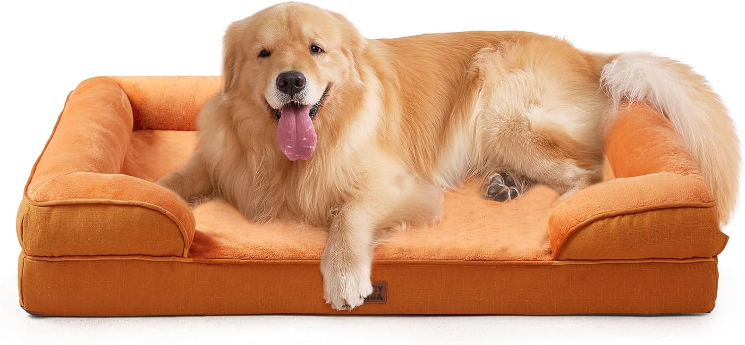 EHEYCIGA Orthopedic Dog Beds for Extra Large Dogs 44x32Inch, Waterproof Memory Foam XL Pet Bed with Sides, Non-Slip and Egg-Crate Foam Big Dog Couch Bed with Washable Removable Cover, Grey