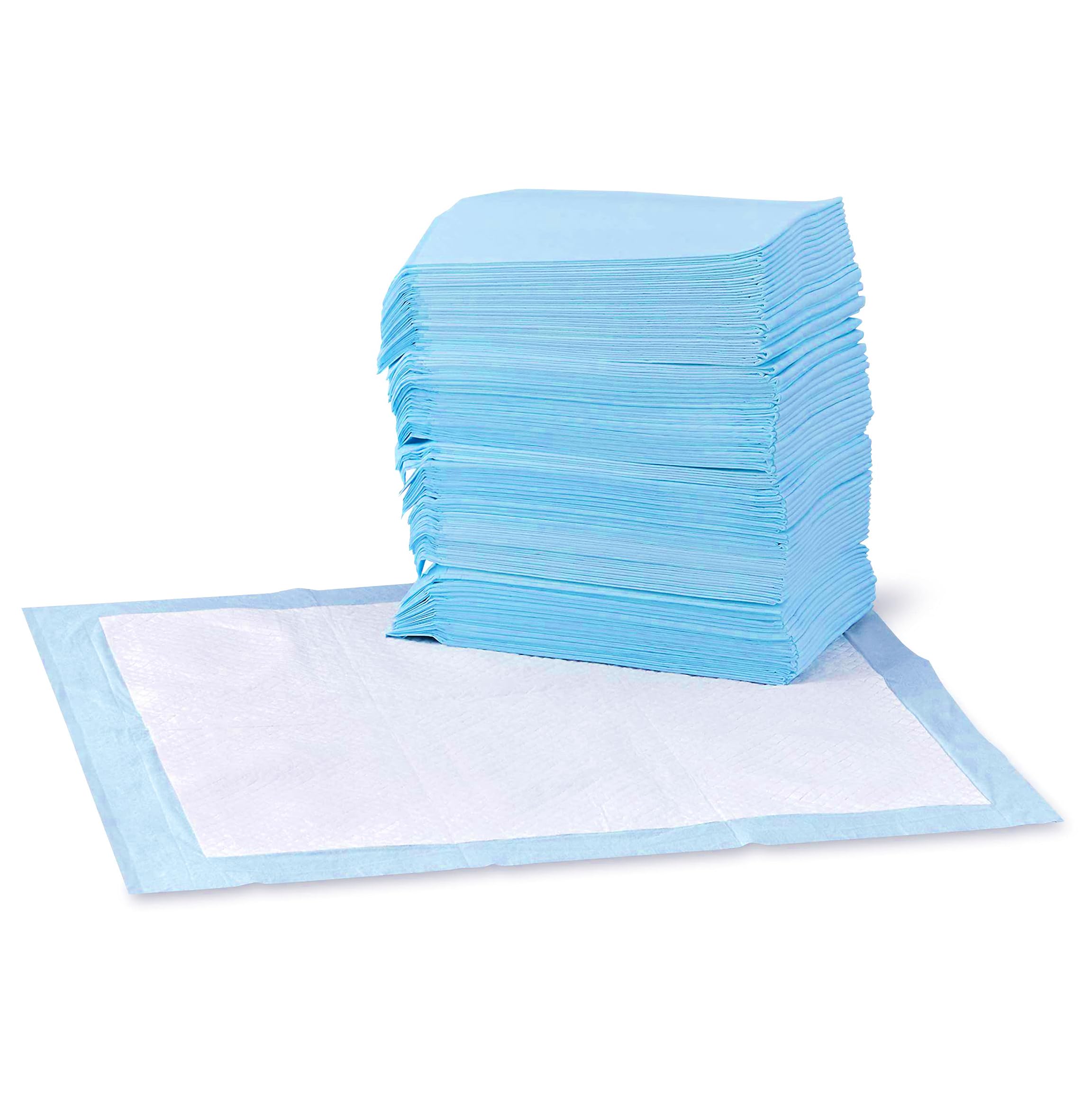 Amazone Basics Leak-Proof Dog and Puppy Potty Training Pee Pads with Quick-Dry 5-Layer Super Absorbent Design, Regular Size 22 x 22 inch, Blue & White, 100 Count