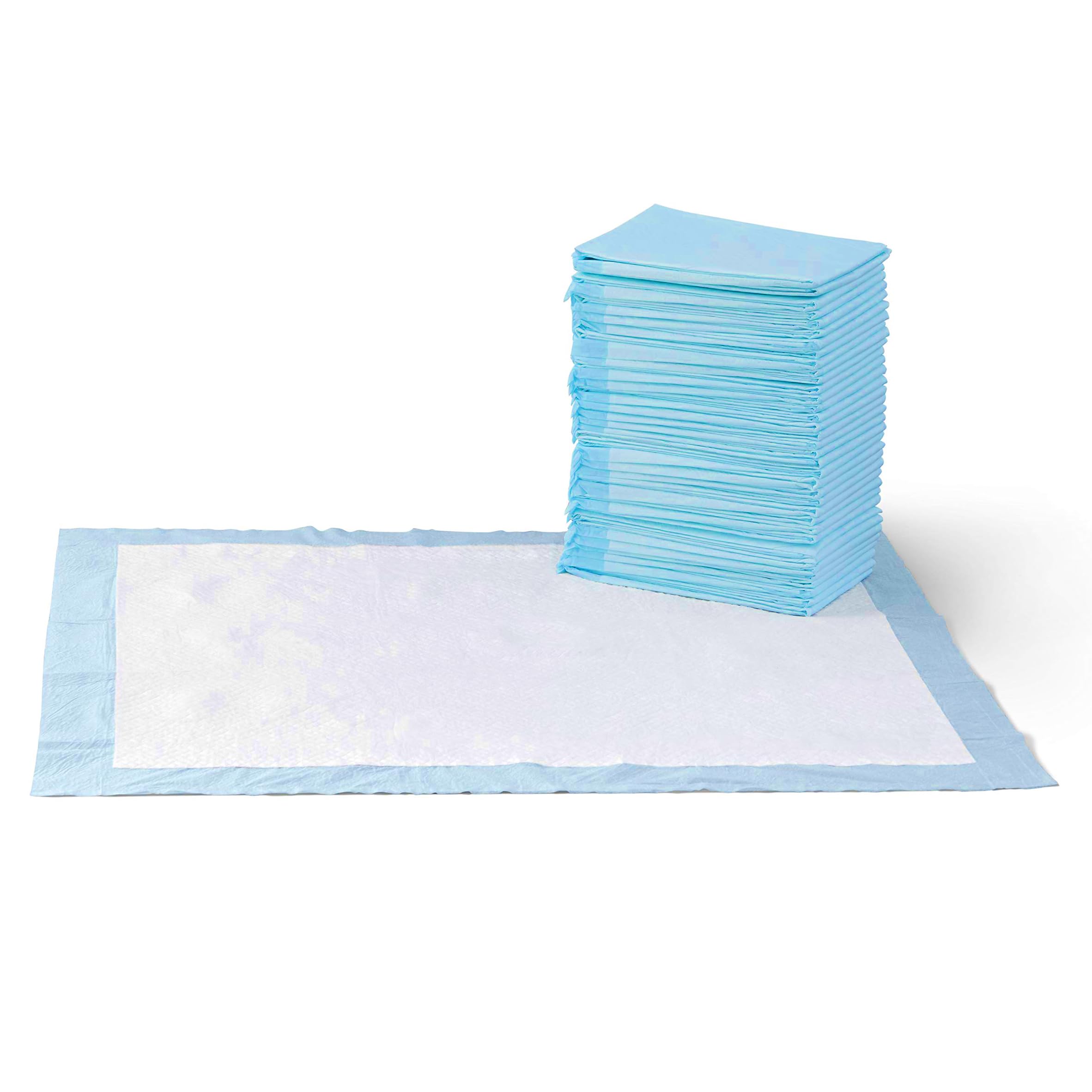 Amazone Basics Leak-Proof Dog and Puppy Potty Training Pee Pads with Quick-Dry 5-Layer Super Absorbent Design, Regular Size 22 x 22 inch, Blue & White, 100 Count