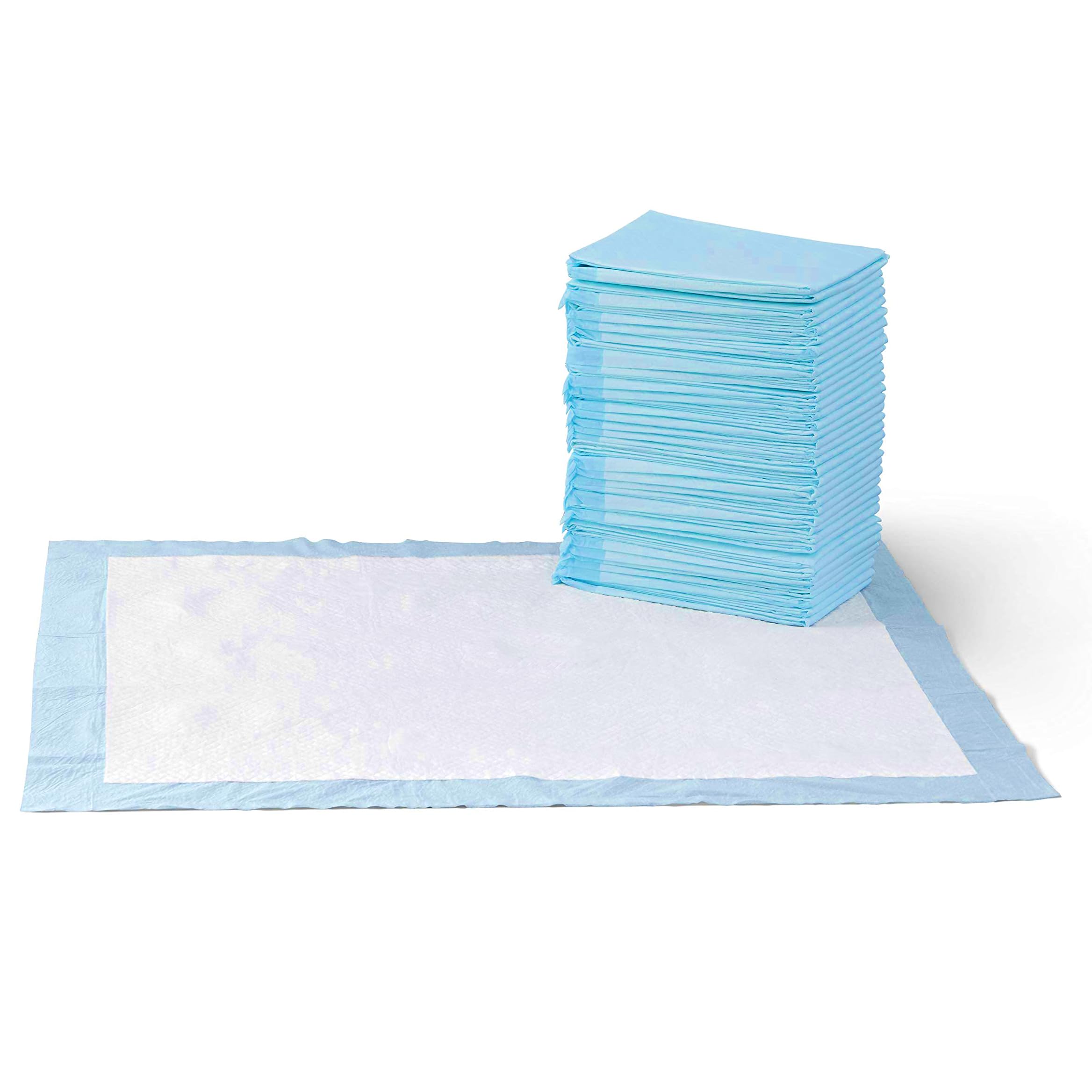Amazone Basics Leak-Proof Dog and Puppy Potty Training Pee Pads with Quick-Dry 5-Layer Super Absorbent Design, Regular Size 22 x 22 inch, Blue & White, 100 Count