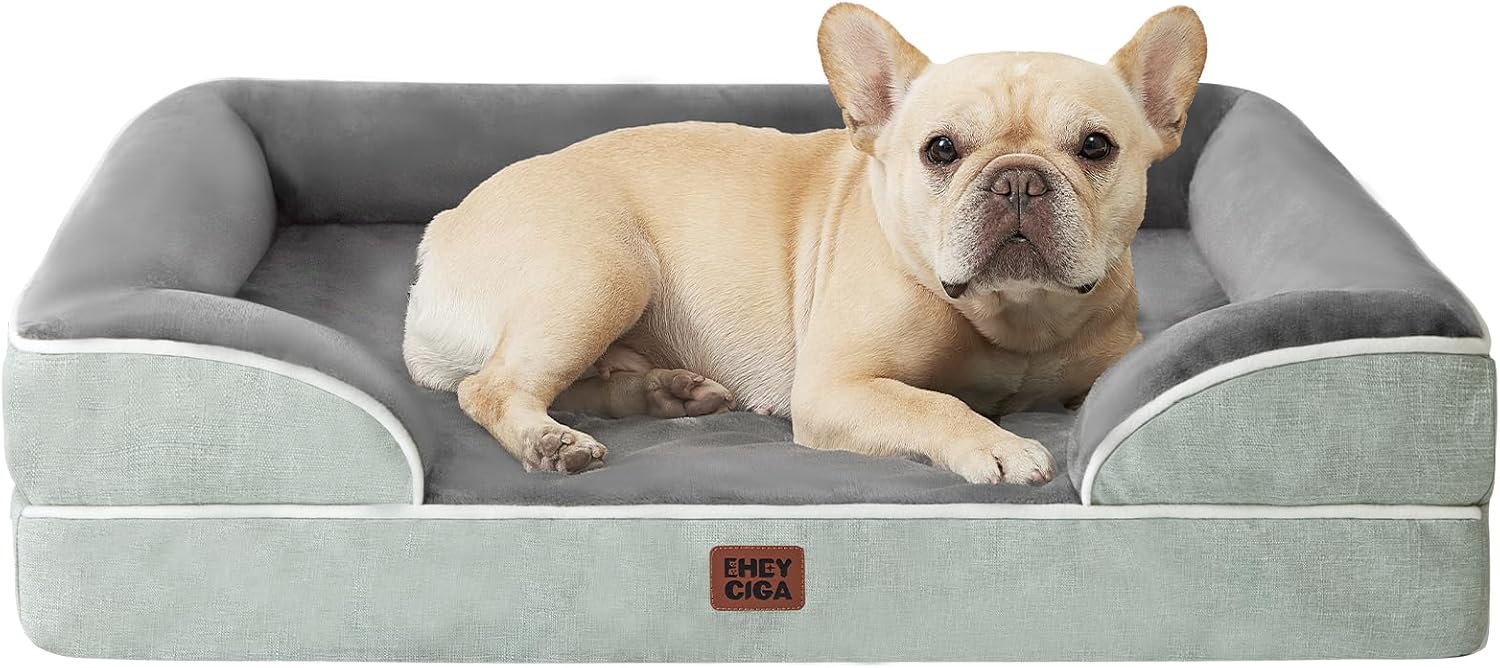 EHEYCIGA Orthopedic Dog Beds for Extra Large Dogs 44x32Inch, Waterproof Memory Foam XL Pet Bed with Sides, Non-Slip and Egg-Crate Foam Big Dog Couch Bed with Washable Removable Cover, Grey