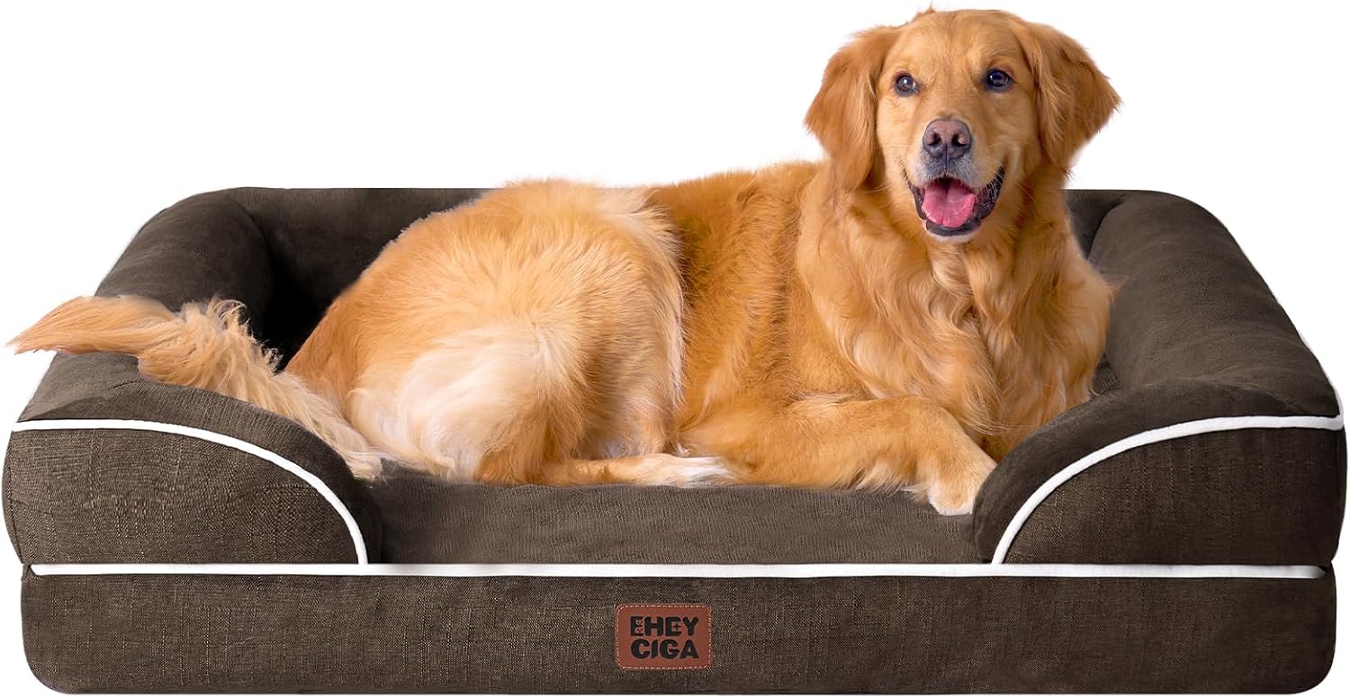 EHEYCIGA Orthopedic Dog Beds for Extra Large Dogs 44x32Inch, Waterproof Memory Foam XL Pet Bed with Sides, Non-Slip and Egg-Crate Foam Big Dog Couch Bed with Washable Removable Cover, Grey