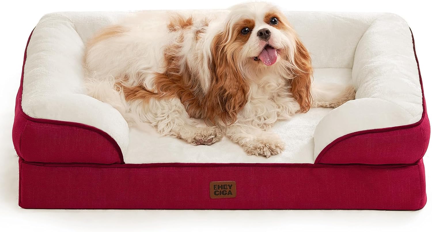 EHEYCIGA Orthopedic Dog Beds for Extra Large Dogs 44x32Inch, Waterproof Memory Foam XL Pet Bed with Sides, Non-Slip and Egg-Crate Foam Big Dog Couch Bed with Washable Removable Cover, Grey