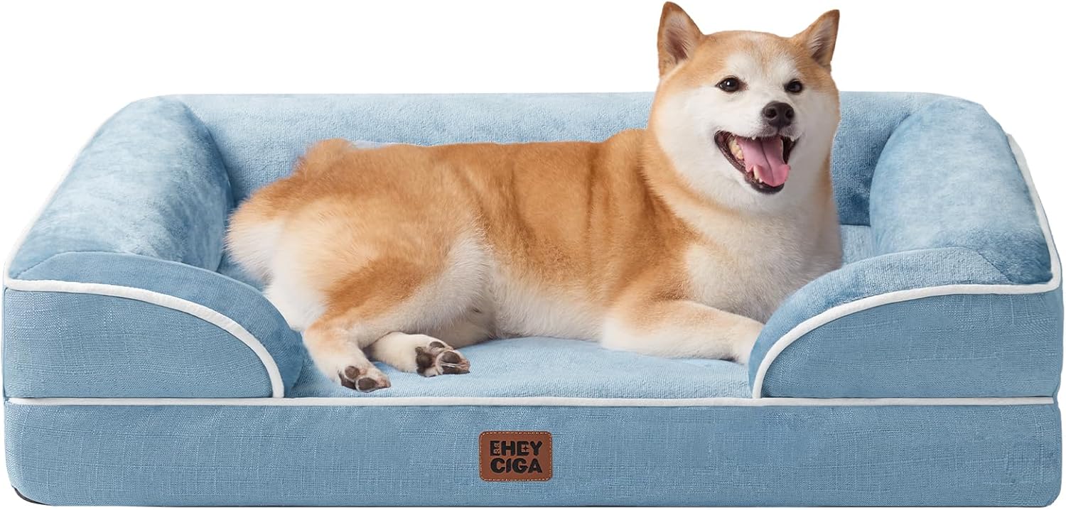 EHEYCIGA Orthopedic Dog Beds for Extra Large Dogs 44x32Inch, Waterproof Memory Foam XL Pet Bed with Sides, Non-Slip and Egg-Crate Foam Big Dog Couch Bed with Washable Removable Cover, Grey