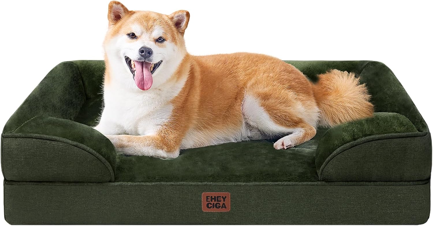 EHEYCIGA Orthopedic Dog Beds for Extra Large Dogs 44x32Inch, Waterproof Memory Foam XL Pet Bed with Sides, Non-Slip and Egg-Crate Foam Big Dog Couch Bed with Washable Removable Cover, Grey