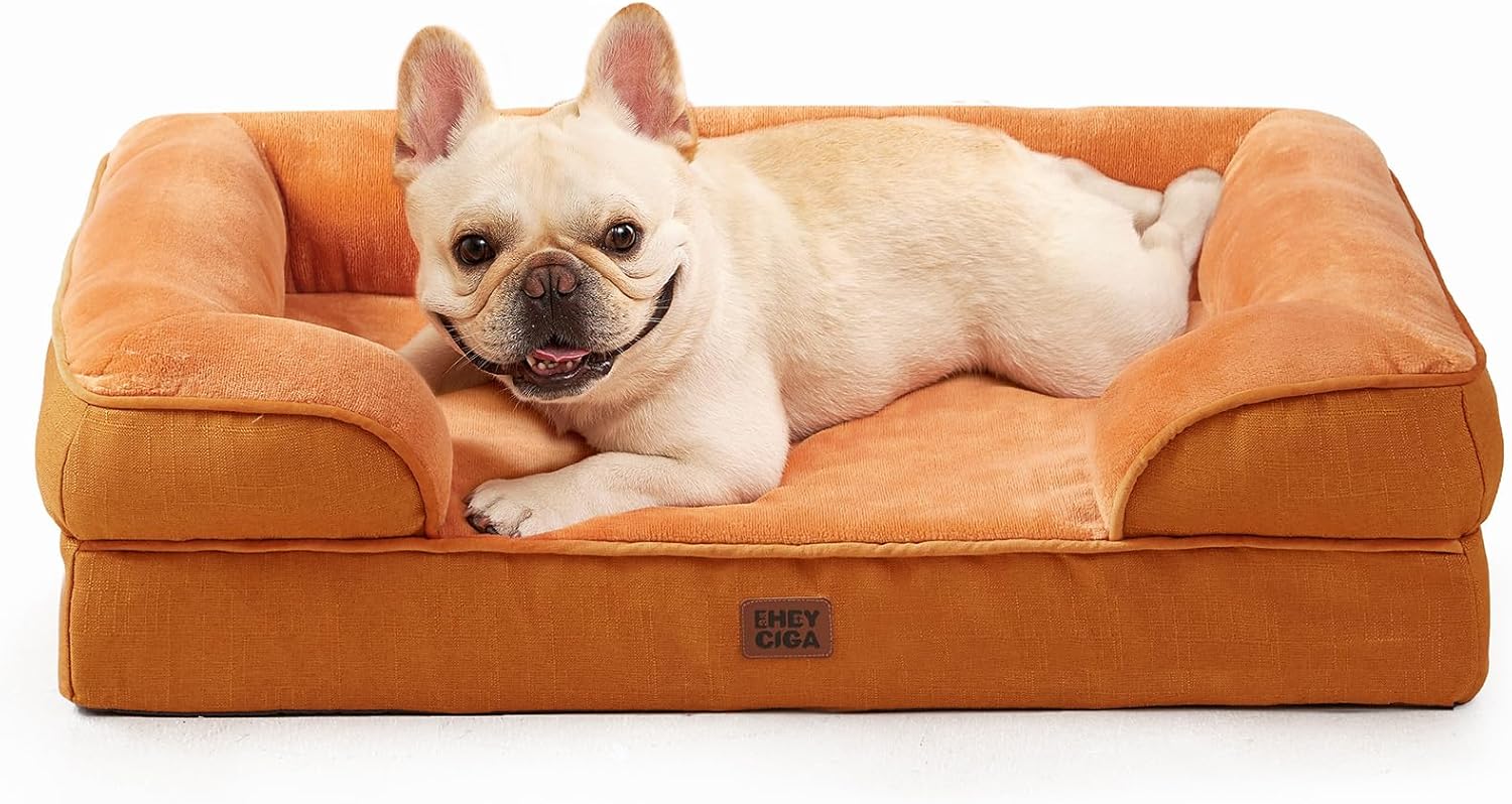 EHEYCIGA Orthopedic Dog Beds for Extra Large Dogs 44x32Inch, Waterproof Memory Foam XL Pet Bed with Sides, Non-Slip and Egg-Crate Foam Big Dog Couch Bed with Washable Removable Cover, Grey