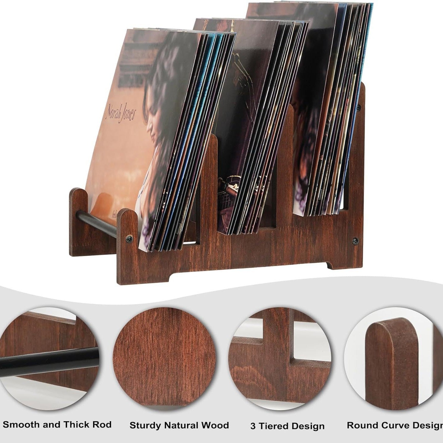 Wooden Record Rack Desktop Vintage Vinyl Album Storage Rack Solid Wood Album Display Rack Magazine and Book Organizer