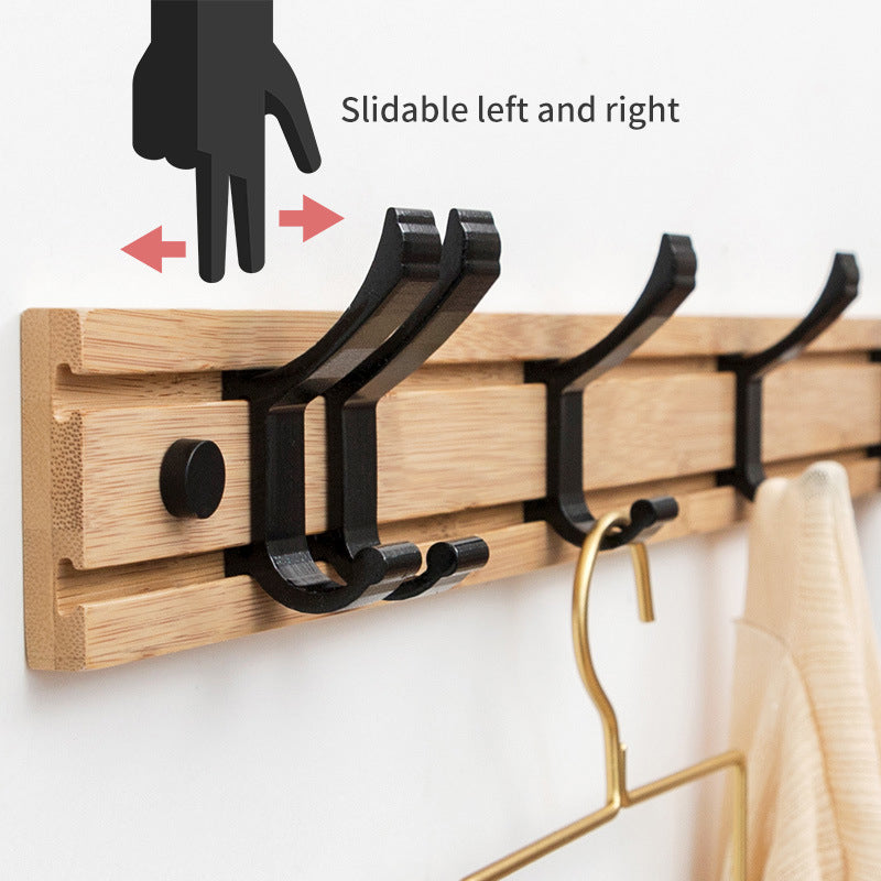 Punch Free Clothes Hook On Solid Wood Wall Can Move a Row Of Horizontally Hanging Bags Wall Thickening Bamboo Wood Metal Clothes Hook