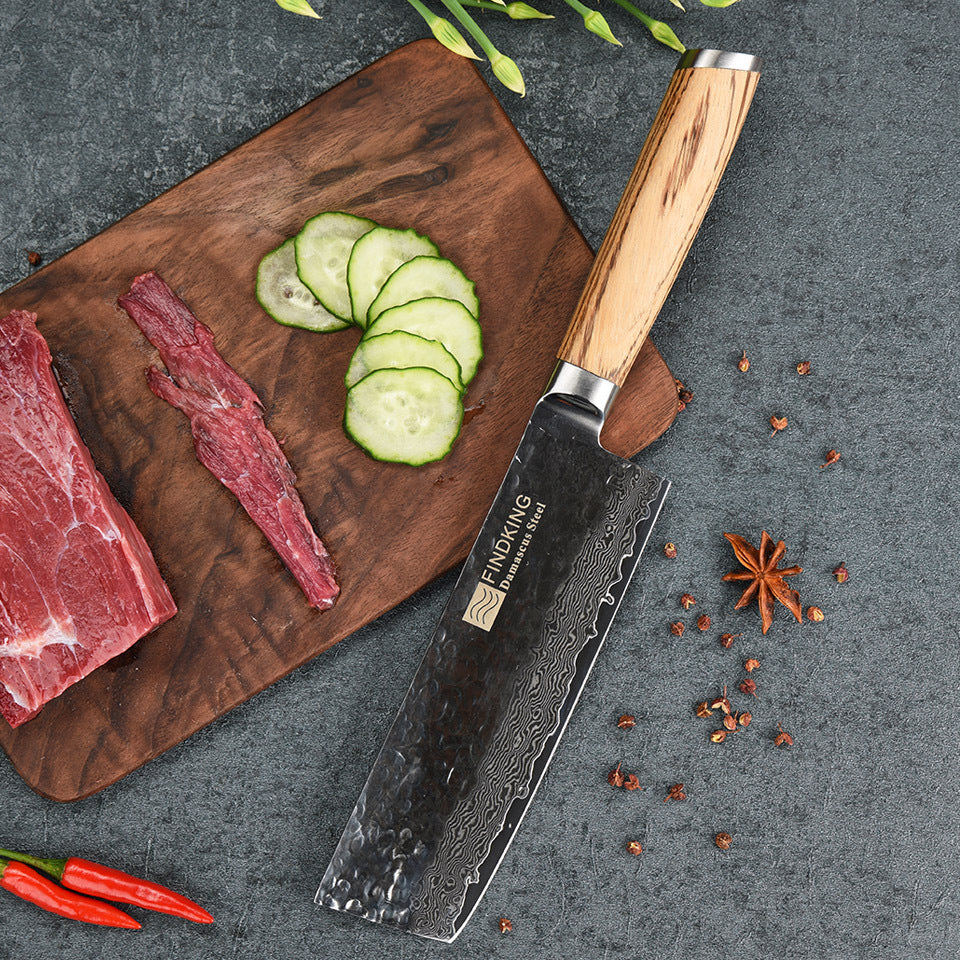 Exquisite Hammer Pattern Craft 6.5 Inch Small Kitchen Knife Zebra Wood Handle Damascus Slice Knife Sharp Chef's Knife
