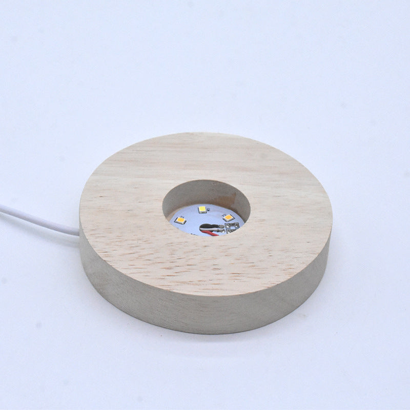 Round Crystal Luminous Wood Base Solid Wood Led Small Night Light Base Fireless Aromatic Small Night Light Gift Wooden Ornaments