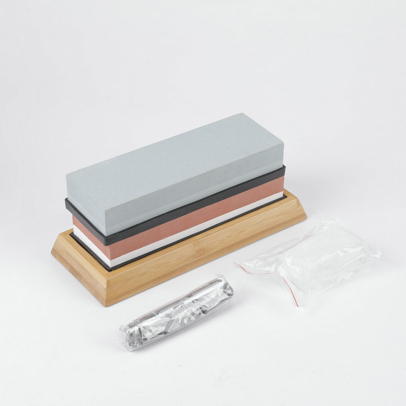 Kitchen Dual-Sided Whetstone Sharpener Set with Bamboo Base 400/1000 and 3000/8000 Grit Oil Stones