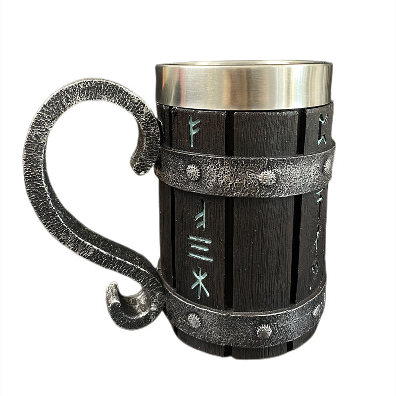 New Resin Stainless Steel Barrel Beer Mug Personalized Bamboo Piece Barrel Shape Mug Large Capacity Bar Mug