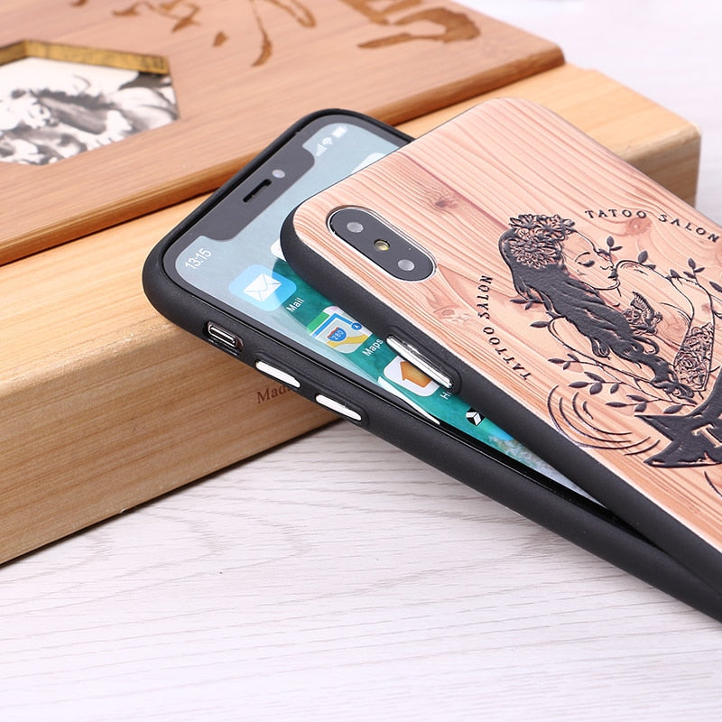 3D Relief Elephone Mermaid Tattoo imitative Wood Phone For iPhone 6 6S 6Plus 7 7Plus 8 8Plus X XS Max Case Cover Capas Fundas