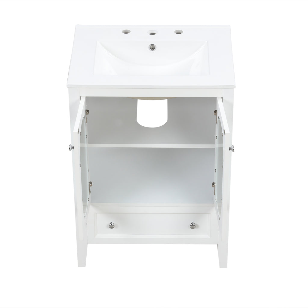24" Bathroom Vanity with Sink, Bathroom Vanity Cabinet with One Drawer and Doors, Adjustable Shelf, Solid Wood and MDF, White