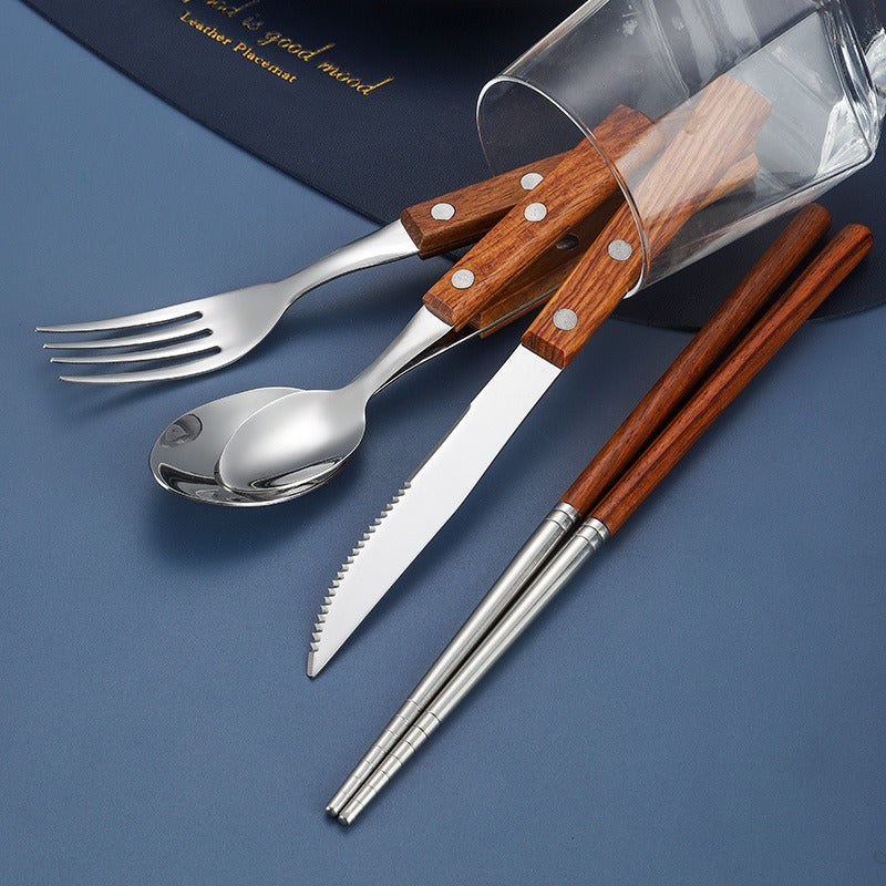 304 Pear Wood Knife And Fork Spoon Stainless Steel Cutlery Solid Wood Handle Steak Knife And Fork Spoon Dessert Spoon Chopsticks