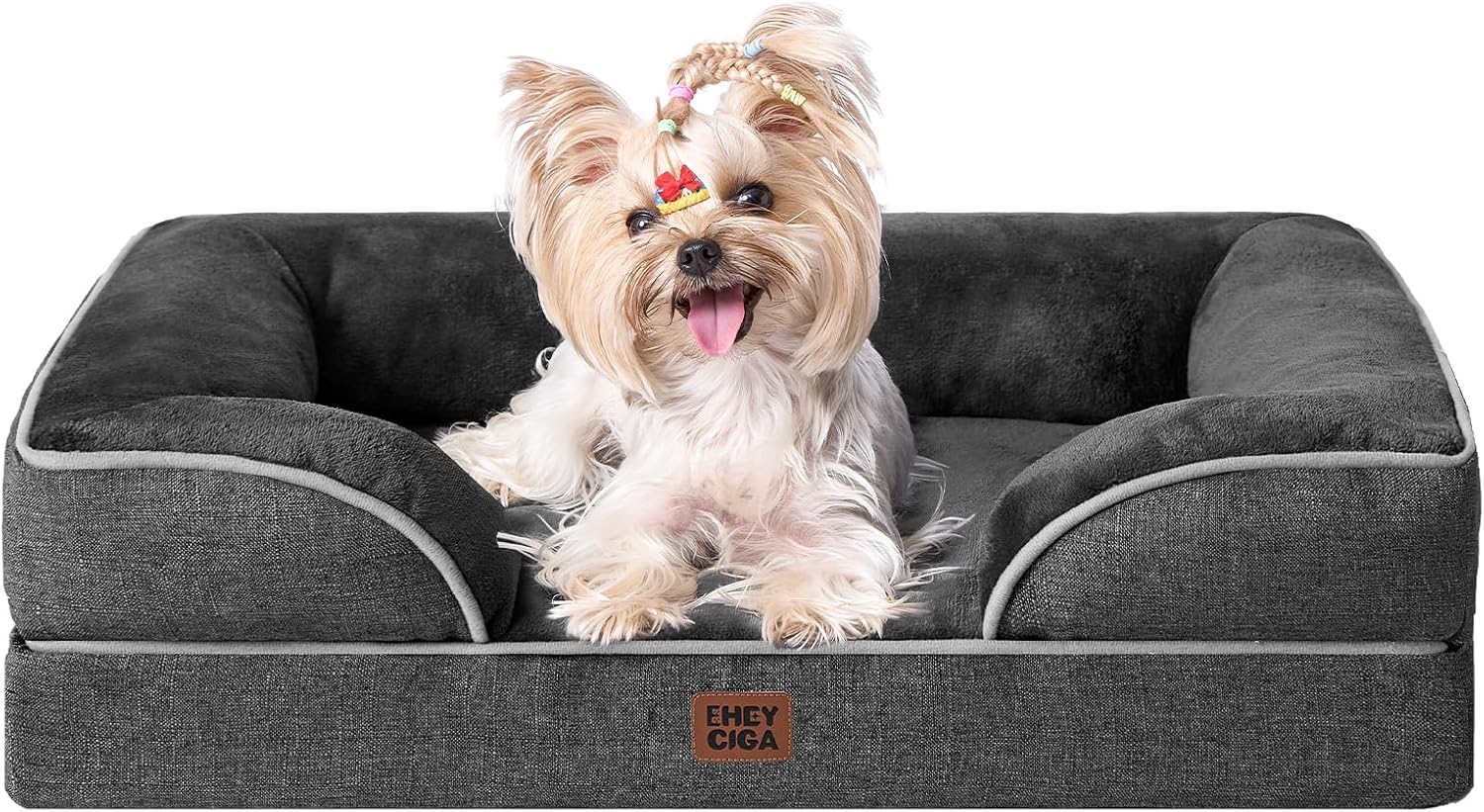 EHEYCIGA Orthopedic Dog Beds for Extra Large Dogs 44x32Inch, Waterproof Memory Foam XL Pet Bed with Sides, Non-Slip and Egg-Crate Foam Big Dog Couch Bed with Washable Removable Cover, Grey