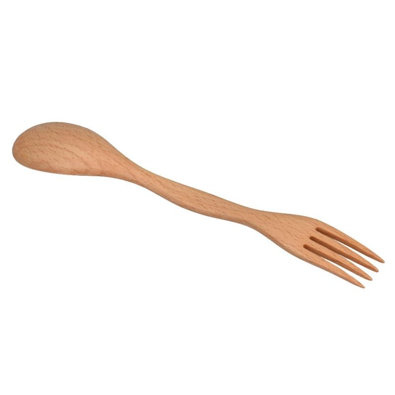 Natural Wood Spoon Fork Spork Dual Creative Unpainted Dining