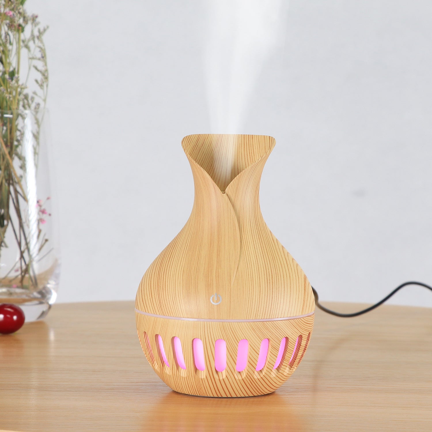New Wood Grain Hollow Humidifier USB Charging Household Indoor Air Purifier - Light Wood Grain