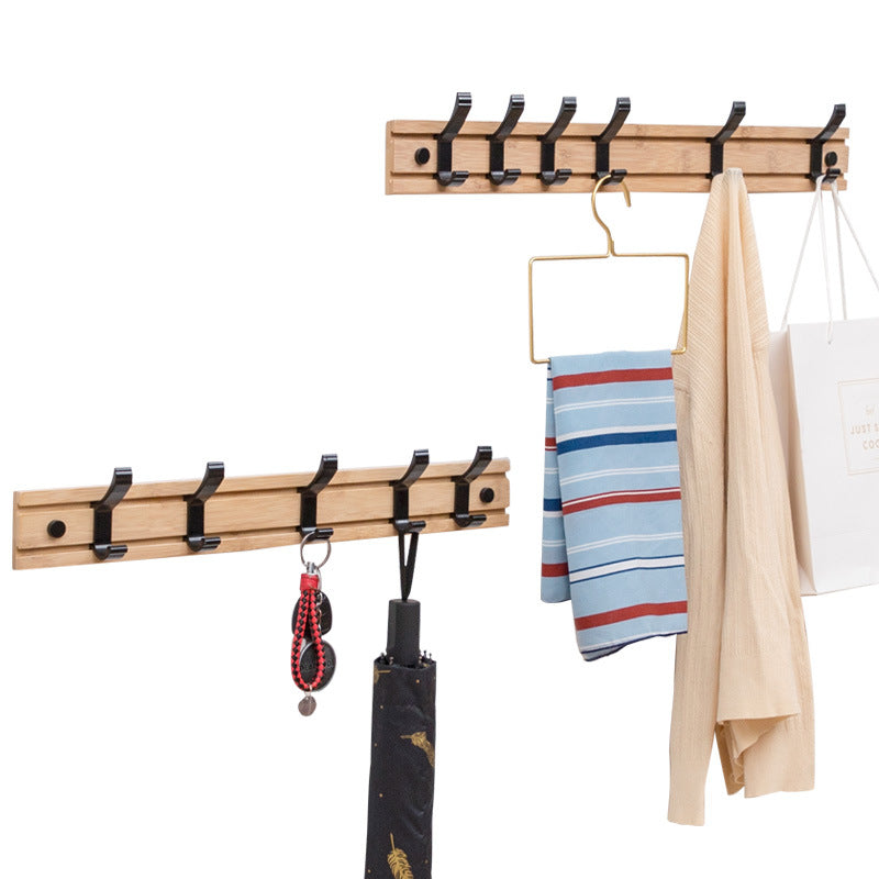 Punch Free Clothes Hook On Solid Wood Wall Can Move a Row Of Horizontally Hanging Bags Wall Thickening Bamboo Wood Metal Clothes Hook