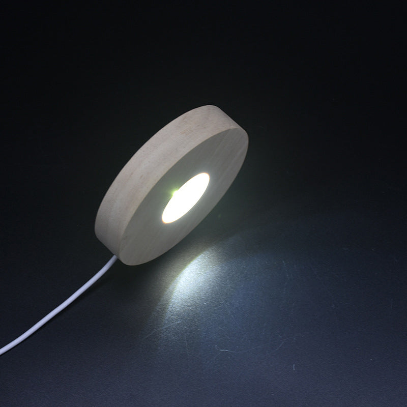 Round Crystal Luminous Wood Base Solid Wood Led Small Night Light Base Fireless Aromatic Small Night Light Gift Wooden Ornaments