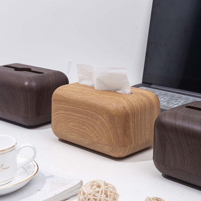 Desktop Imitation Solid Wood Tissue Box Walnut Wood Grain Face Towel Storage Box