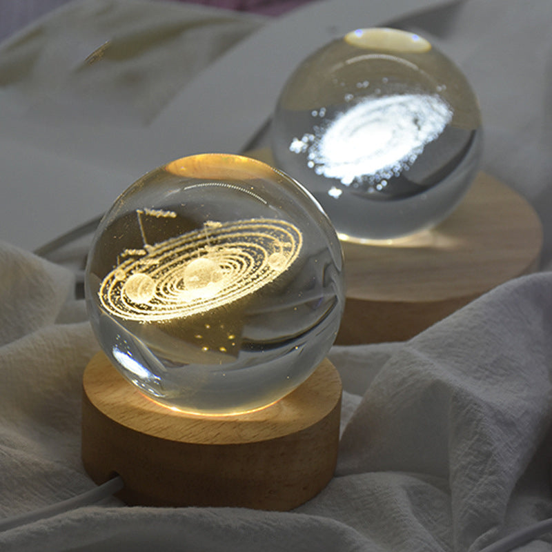 Round Crystal Luminous Wood Base Solid Wood Led Small Night Light Base Fireless Aromatic Small Night Light Gift Wooden Ornaments