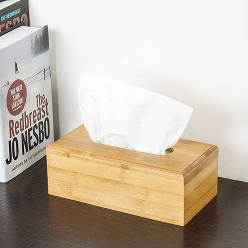 Bamboo Tissue Box Rectangle Paper Container for Home Office Desktop Paper Towel Box Hotel Napkin Tissue Holder Case