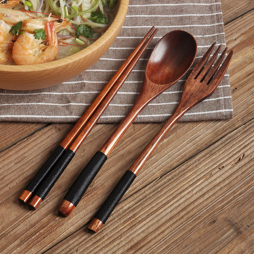 Japanese style spoon chopsticks two piece set long handle solid wood adult students portable spoon chopsticks tableware