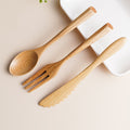 Creative Wooden Tableware, Beech Wood Knife, Fork, Spoon, Three Piece Set Of Solid Wood Natural Color Small Wooden Knife Set - 3