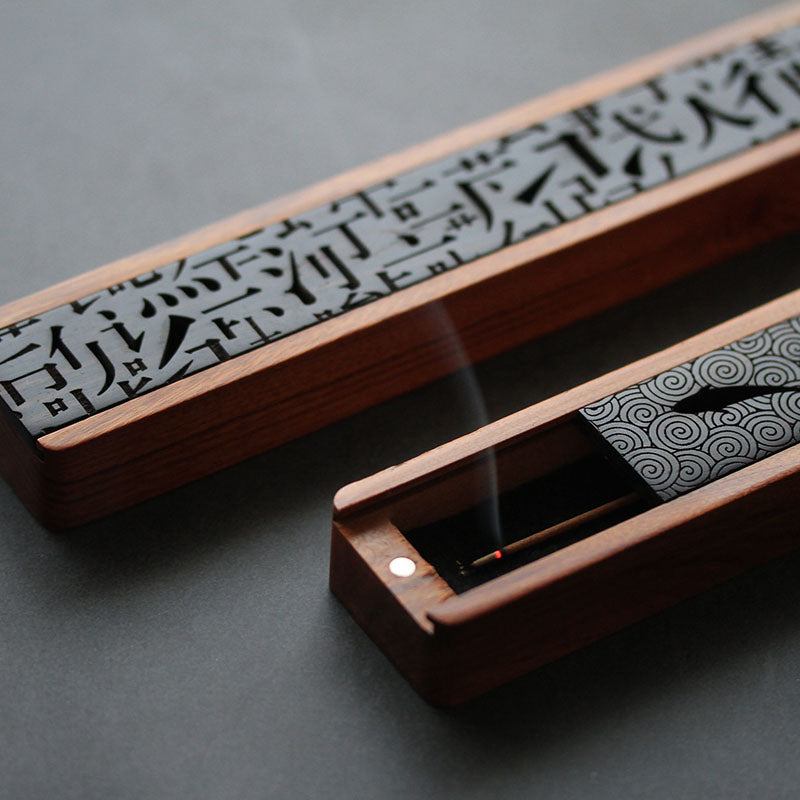 Solid wood hollowed out line incense box portable sleeping incense box incense box incense fumigation