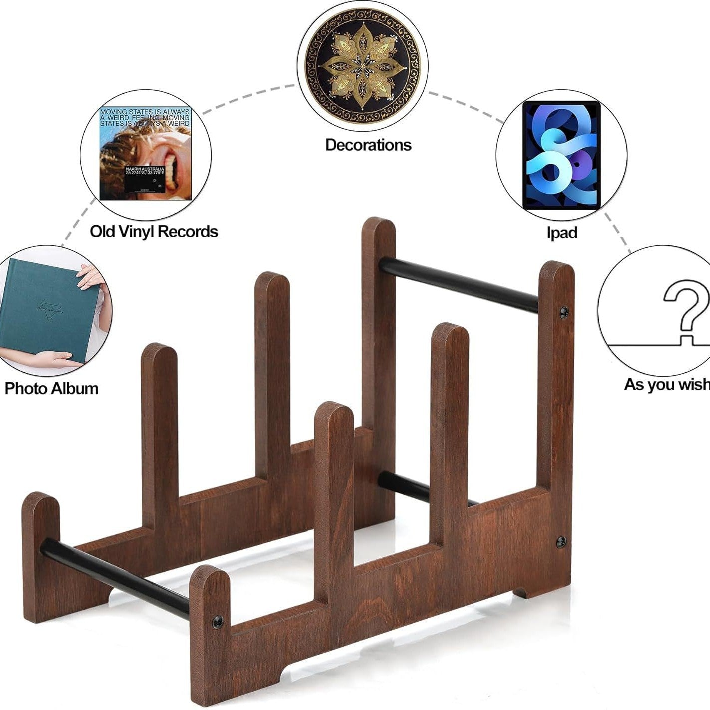 Wooden Record Rack Desktop Vintage Vinyl Album Storage Rack Solid Wood Album Display Rack Magazine and Book Organizer