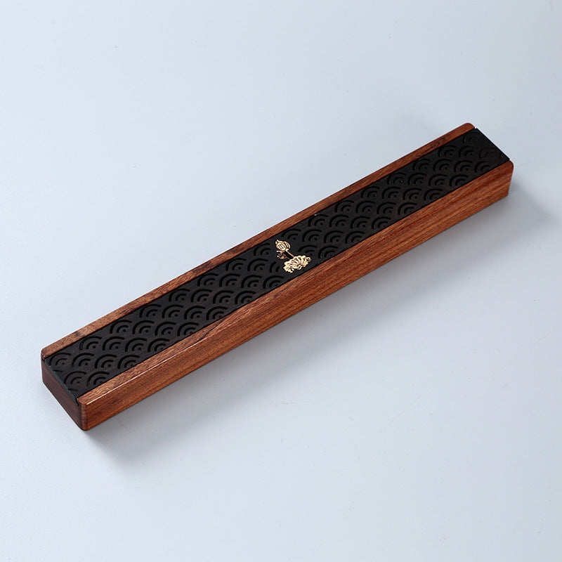 Solid wood hollowed out line incense box portable sleeping incense box incense box incense fumigation - C